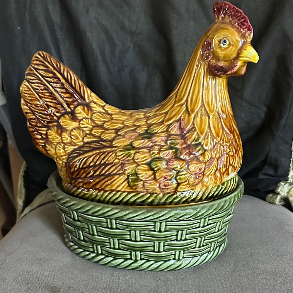 Colorful Ceramic Hen Basket